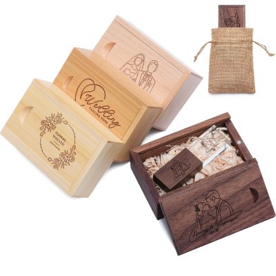 16GB 100Pcs Custom Crystal USB 3.0 Flash Drive with Wooden Gift Box, Wedding Thumb Drive with Linen Bag, Personalized Crystal USB Sticks, Engraved Your Logo & Text for Wedding/Company/Photography