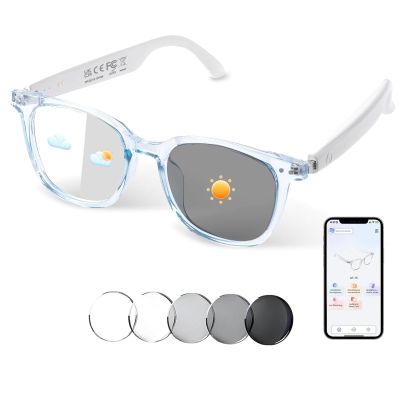AI Smart Glasses, Bluetooth Translation Glasses for Men Women, Smart Audio Sunglasses with Real Time Translation(160+Languages), Photochromic Lenses, Music Blue Light Glasses for Travel Business-Blue