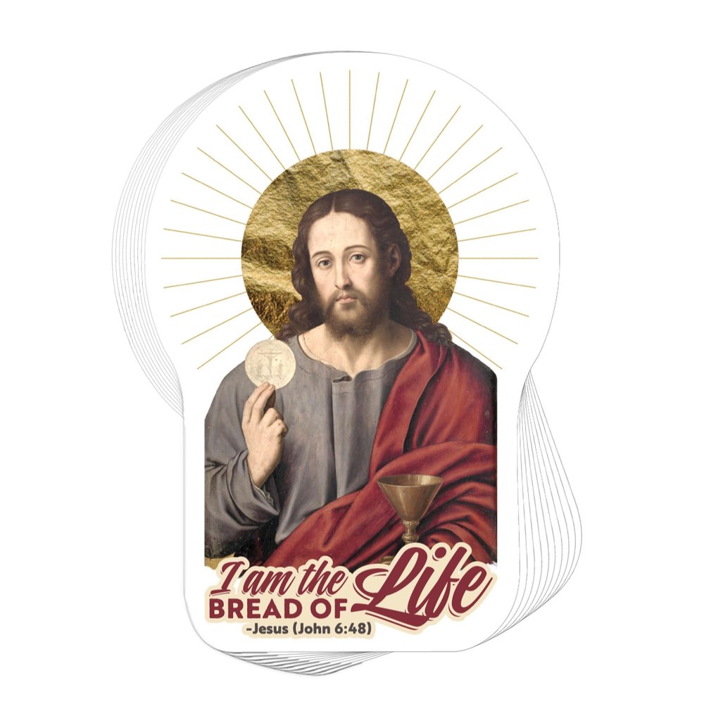 Catholic Concepts | I am The Bread of Life, Jesus 4 x 2.25 Vinyl Sticker Label Decal Waterproof Cool Accessory for Laptop, Hard Hats, Water Bottles, Scrapbooks, Folders, Cell Phone | 10-Pack