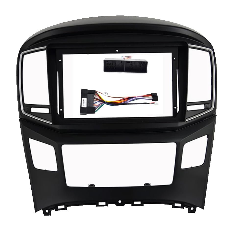 HJLXCSLUJ Car Replacement 9 Inch Car DVD Frame Audio Dash Trim Kits Facia Panel Radio Player Screen 2 Din Compatible with H1 Starex 2015-2018 Kit Frame Car Interior(Frame an Cord-Black)