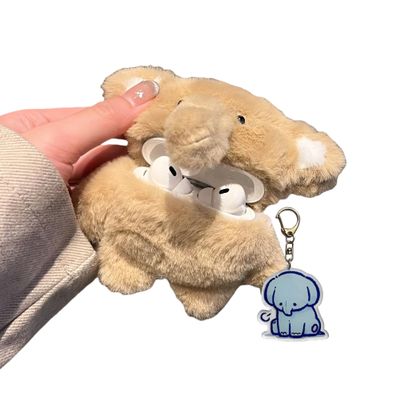Elephant Plush Earphone Case Compatible for AirPods, with Free Keychian, Kawaii Cute 3D Furry Koala Earbuds Cover, Protective Case for AirPods 1/2/3/4/Pro (Brown Elephant,AirPods Pro 2)
