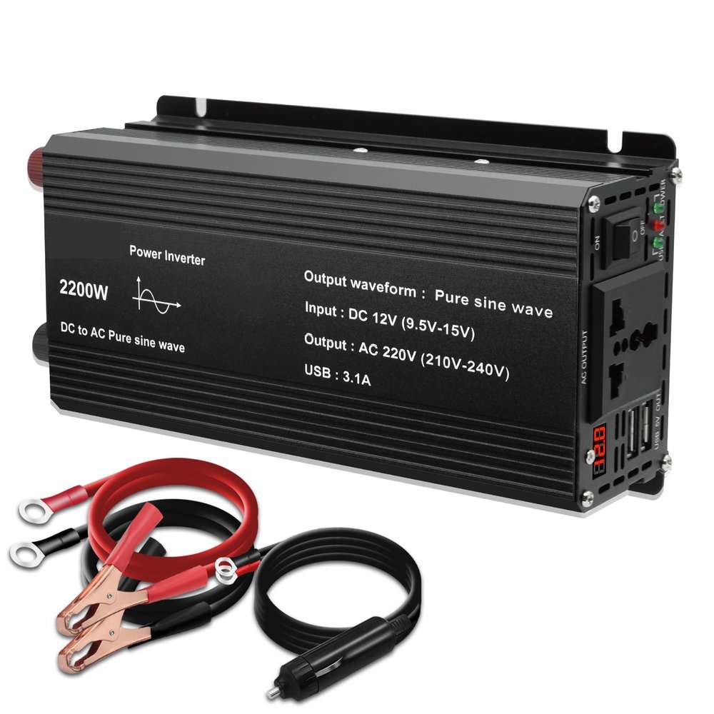 Pure Sine Wave Inverter DC 12V to AC 220V 230V 2200W/2600W Voltage Transfer Converter Universal EU Socket Auto Accessories