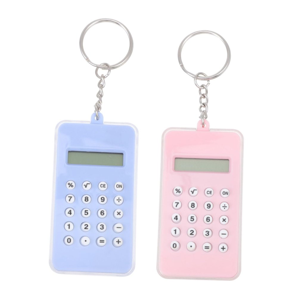 MERRYHAPY 2pcs Adorable Calculator Key Chain Pendant for Office School Creative Decompression Gift Sky Blue Pink Practical Mobile Phone Bag Ornament for Students