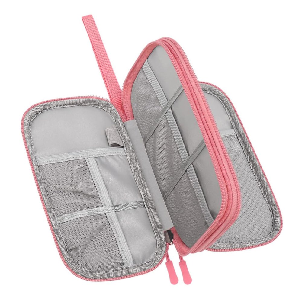 Angoily Digital Accessories Storage Bag Portable Travel Cable Organizer Pouch Dual Case for Headphones Chargers and Usb Drives Blush