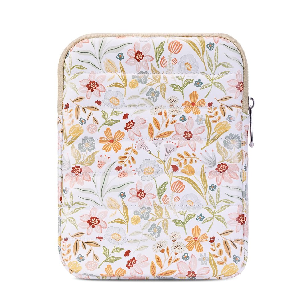 Clezolraa 6-7 Inch Puffy Sleeve Case for 7" Kindle Paperwhite 12th Gen/Colorsoft 2024, 6.8" Kindle Paperwhite 11th Gen, 6" Kindle 11th Gen 2024/2022, Oasis, Protective Pouch Bag, Beige Floral