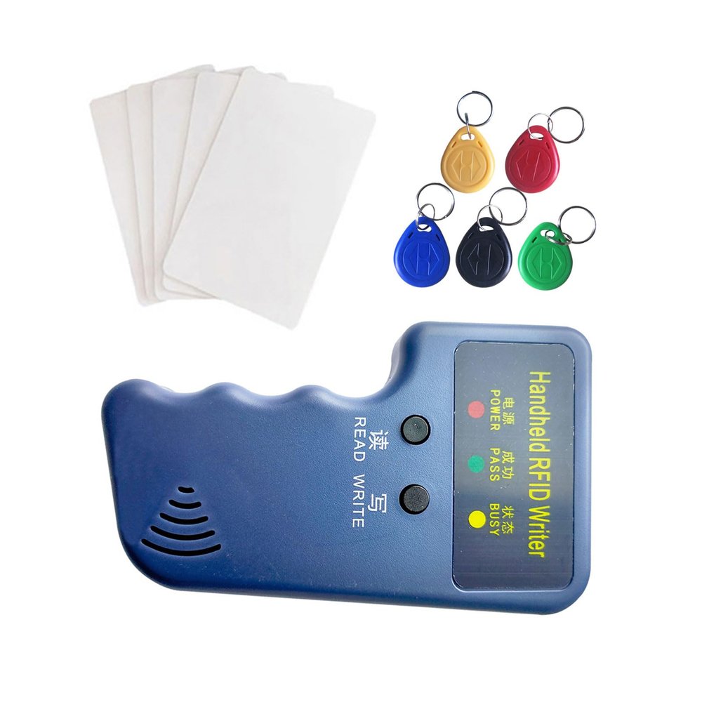 HECERE RFID Handheld ID Copier Smart ID Card Duplicator Used for T5577 keyfobs and Cards TAG+5pcs T5577 Keychains +5 T5577 Cards