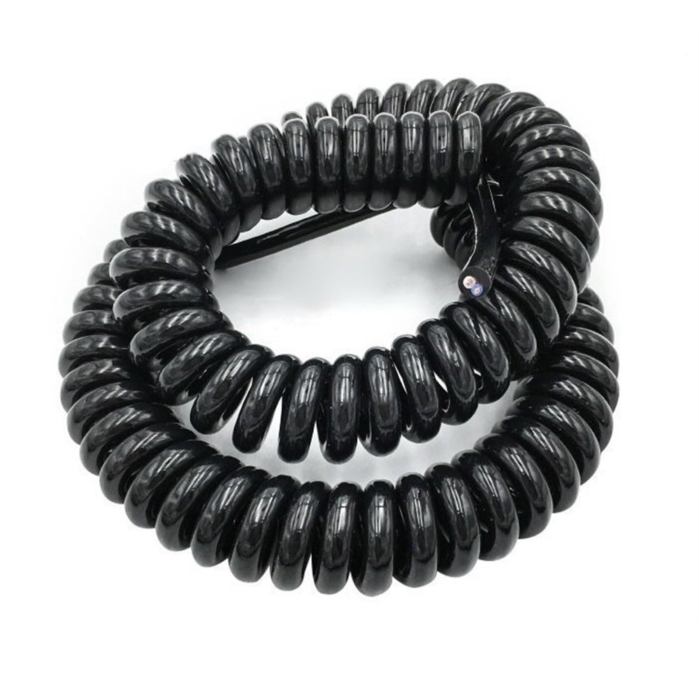 Spiral Telescopic Spring Coiled Cable Wire - Pure 2 Cores Spiral Power Cord Cable 14AWG to 24AWG Black Spring Expandable Wire 2.5-7.5 Meters Telescopic Wire spiral extension(2 core 20AWG,Line length 2