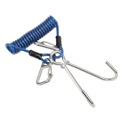 equlup Stainless Steel Double Diving Hook, Spring Coiled Diving Lanyard Double End Snap Clip Dive Hook Spring Coiled Lanyard for Cameras and Dive Lights (Blue)