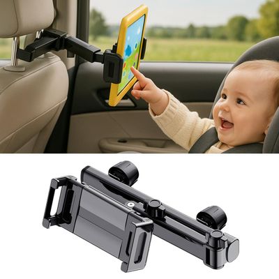 Adjustable Car Headrest Tablet Holder  [3-in-1 Extension Arm] Universal Fits 4.7-12.9" Device Like Pro/Air/Mini, Galaxy Tablets  Foldable Back Seat Mount for Kids, Road Trip Travel Essentials