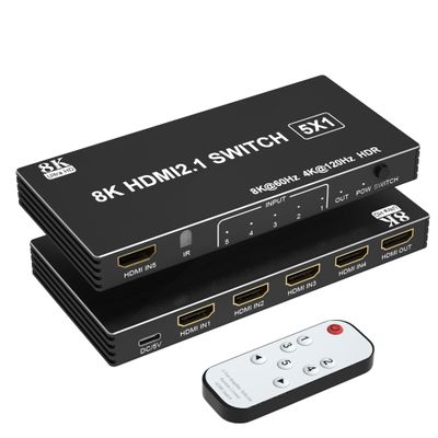 8K HDMI Switch 4K 120Hz - 5 in 1 Out HDMI Splitter Switcher 8K@60Hz 4K@120Hz with Remote 3D HDR10+ HDCP 2.3 CEC, Use for PS5/4/3 Xbox DVD Player Fire Stick Roku TV PC Nintendo Switch