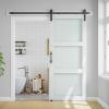 32 x 84 in 3-Lite Frosted Glass and Wood Paneled Barn Door with Installation Hardware Kit view 1