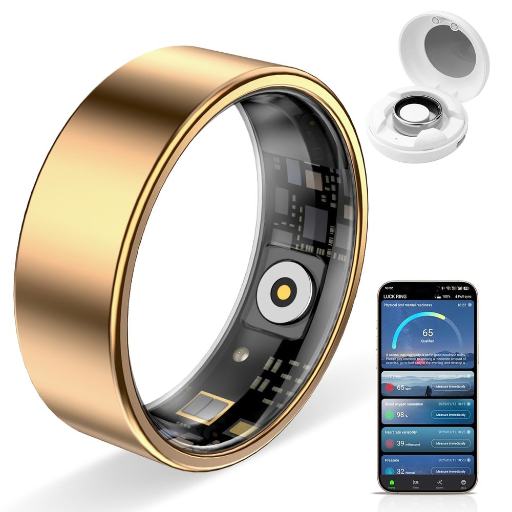 HPLSZCN Waterproof Smart Ring with Fitness Tracking, Heart Rate & Sleep Monitor, Step Counter for Android/iOS Phones,No Subscription Fee (Gold, 12)