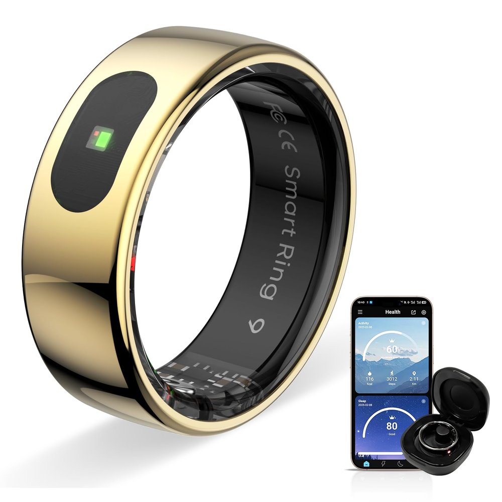 HPLSZCN Smart Ring, Health Ring Fitness Tracker, Smart Rings for Women Men,10ATM Waterproof Ring for iOS and Android, No Subscription Fee (Gold, 10)