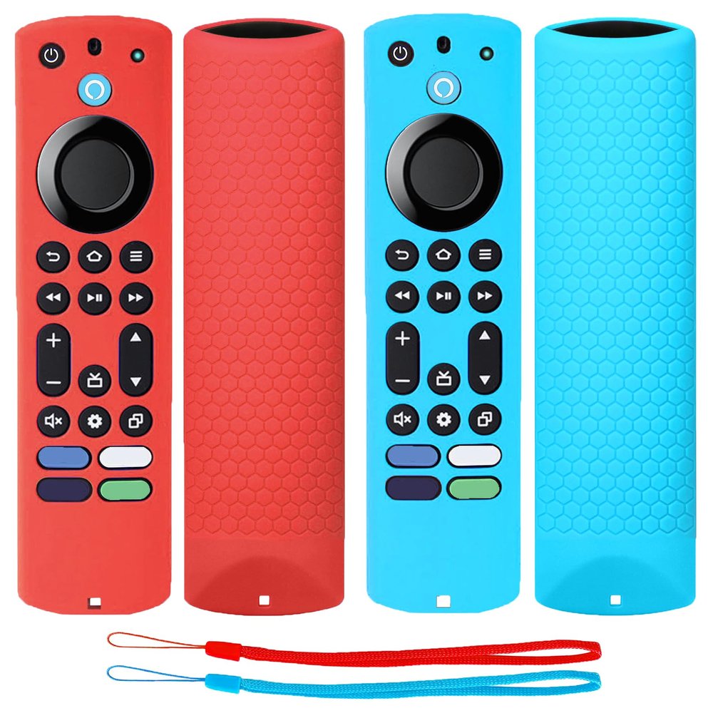2Pack TOKERSE Silicone Remote Case Compatible with Fire Stick 4K Max (2nd Gen)/Toshiba/Insignia/Pioneer TV Alexa Voice Remote, Anti Slip Shockproof Protective Cover Sleeve with Lanyard - Red Blue