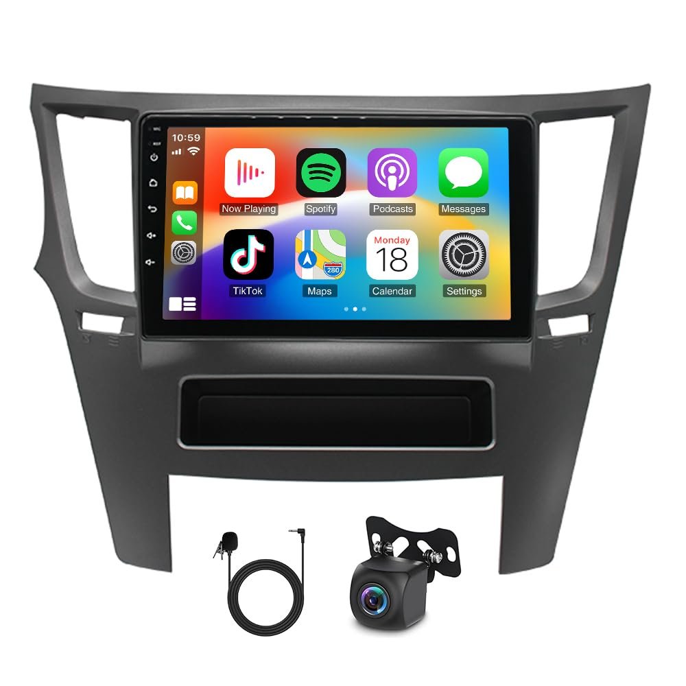 4+64G Android 14 Double Din Car Radio for Subaru Outback Legacy 2009-2014, 9 inch Touch Screen with Wireless Carplay Android Auto Car Radio Bluetooth GPS Navi WiFi FM RDS Backup Camera SWC