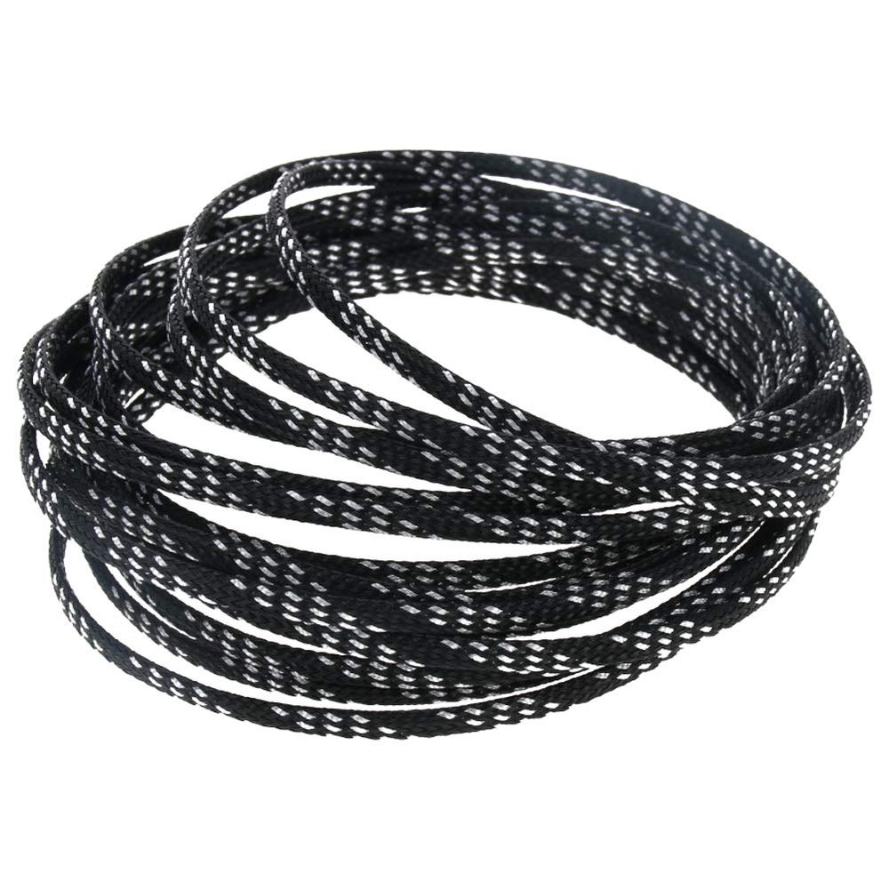 Heyiarbeit Braided Cable Sleeve 4mm x 5m PET Expandable Insulation Nylon Wire Protector Cable Sheath,Black Silver Flexible Wire Mesh Sleeve