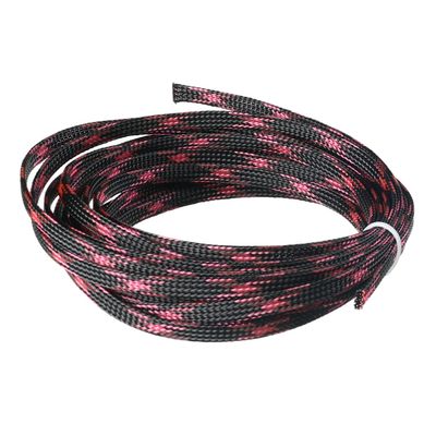 Heyiarbeit Braided Cable Sleeve 6mm x 5m PET Expandable Insulation Nylon Wire Protector Cable Sheath,Black Pink Flexible Wire Mesh Sleeve
