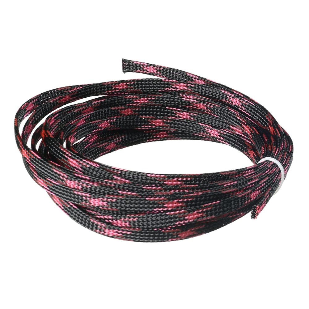 Heyiarbeit Braided Cable Sleeve 6mm x 5m PET Expandable Insulation Nylon Wire Protector Cable Sheath,Black Pink Flexible Wire Mesh Sleeve