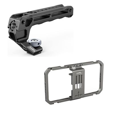 Bundle: SmallRig Lightweight Top Handle 3764+SmallRig Universal Smartphone Video Rig for iPhone 16 15 14 for Samsung 2791B