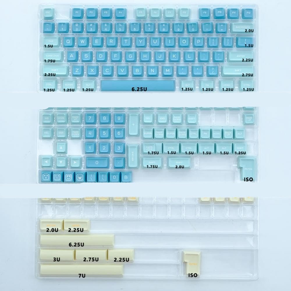 APOJHGF KBDiy SA Profile Keycap Set PBT Double Shot ISO Enter 7U Spacebar Compatible with Custom Mechanical Keyboard Kits(Sea Salt Lemon)