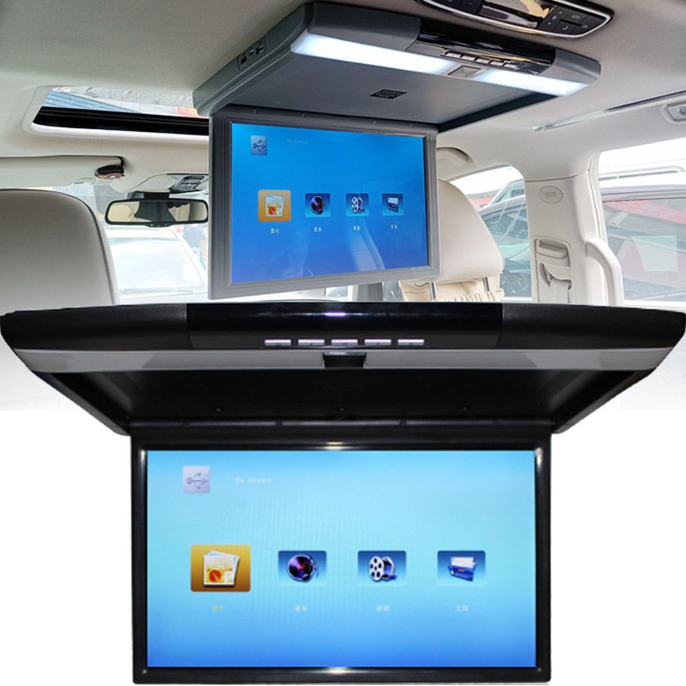 17.3 in Car Stereo Player,Car Overhead Flip Down Monitor,Full Viewing Ceiling Hd Digital Tv,with Remote Control (Black)