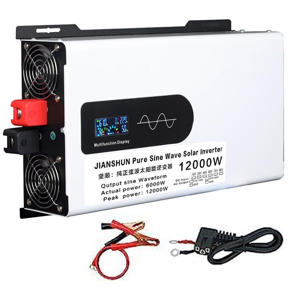 Pure Sine Wave Power Inverter 5000/6000/8000/10000/12000w Car Power Inverter Dc 12/24/48/60 to Ac 110v/220v Power Converter with Ac Sockets LCD Display-48Vto220V