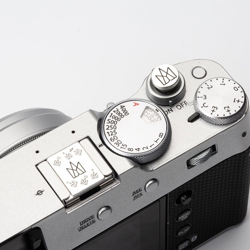 Crown Pattern Camera Metal Hot Shoe Cover Shutter Buttons Protector Set for Fuji X100VI, XT30, XE3,for Nikon Z7 Z5 Z6 Z50 Z30 (Aluminum Alloy-Set02)