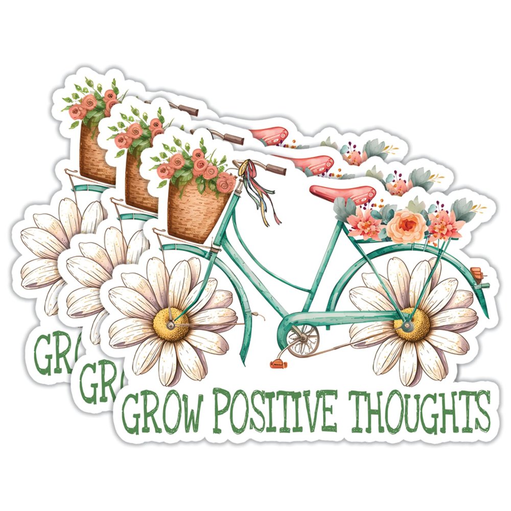 (3Pcs) Grow Positive Thoughts Stickers Motivational Quotes Stickers Decal Waterproof Vinyl Stickers Adult for Laptop Kindle Car Tumbler Water Bottle Mug Phone Notebook Size 3x2.4