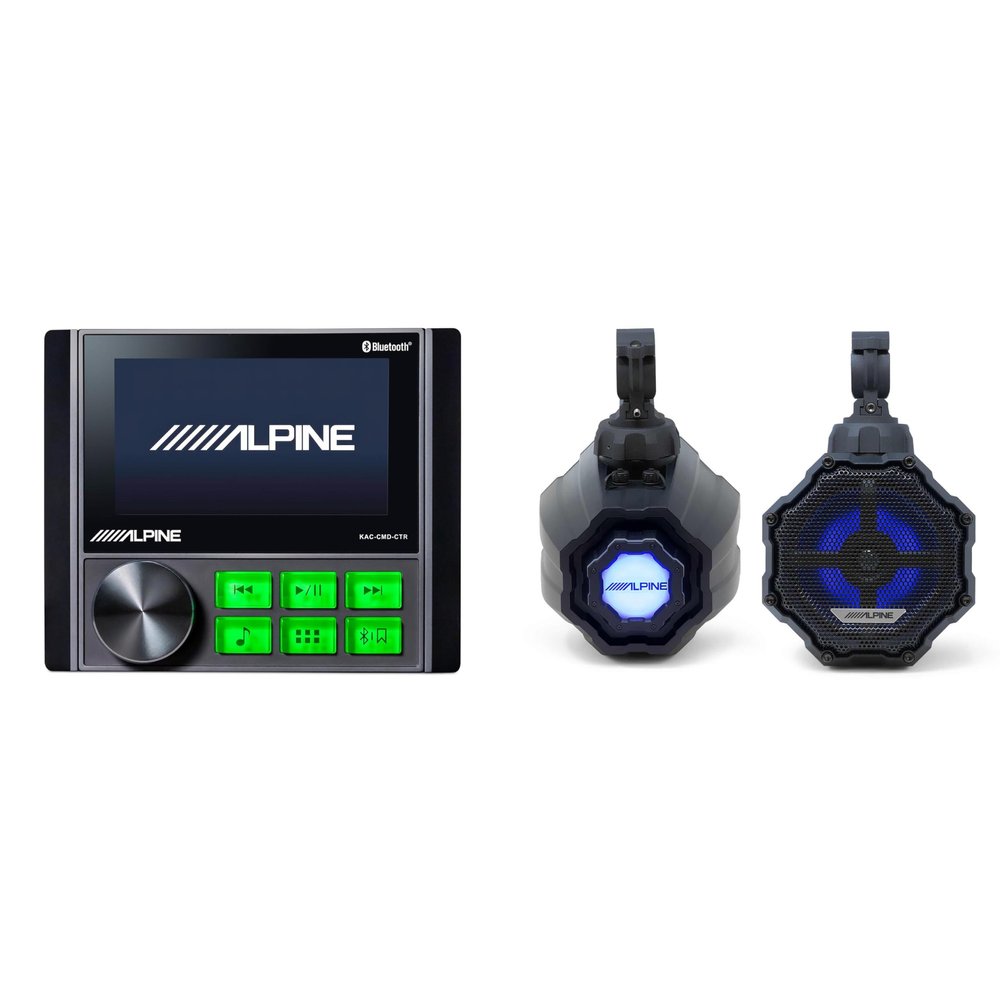 Alpine KAC-CMD-CTR Power Sports/Marine Source & SPV-65RGB-CAN 6.5" UTV Speaker Pod Bundle