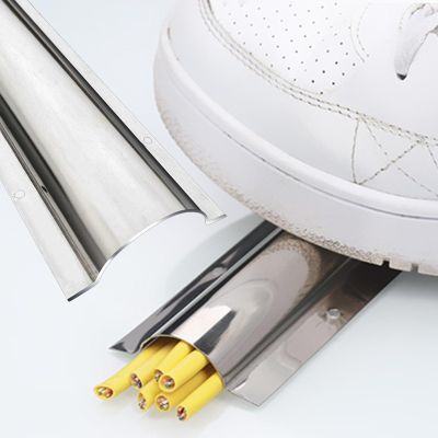 Stainless Steel Floor Cable Cover 39" Long, Office Electric Cables Protector Cable Management/ Wires Trunking Under Desk Cords Hider Strip/ Concealer, Cable Raceway Solutions(8 Pcs,Inner Width 30MM (1