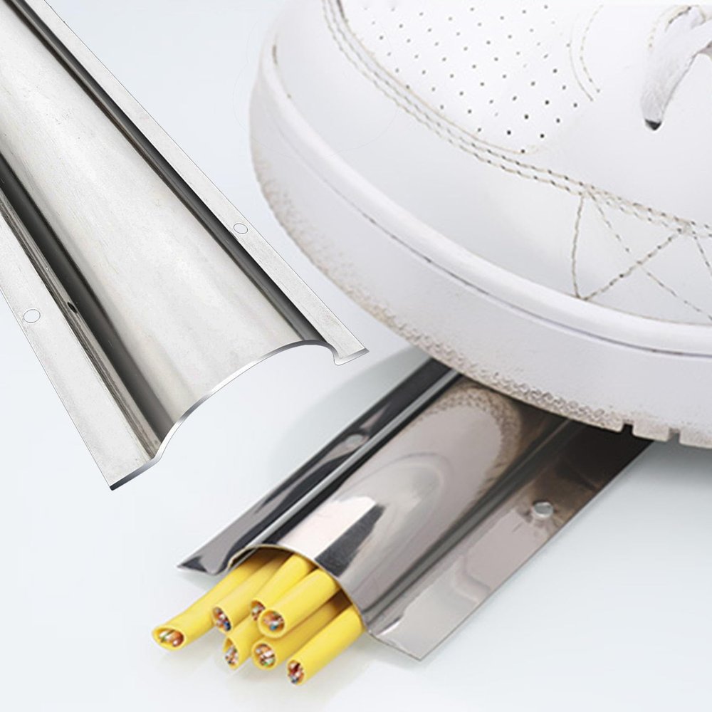 Stainless Steel Floor Cable Cover 39" Long, Office Electric Cables Protector Cable Management/ Wires Trunking Under Desk Cords Hider Strip/ Concealer, Cable Raceway Solutions(8 Pcs,Inner Width 30MM (1