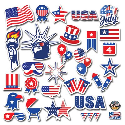 100 American Flag 4th July Stickers for Water Bottle and S urfaces, USA Patriotic Aesthetics Waterproof Vinyl Laptop Decals, Phone Case, Scrapbook, Skateboard, Cars, Others.