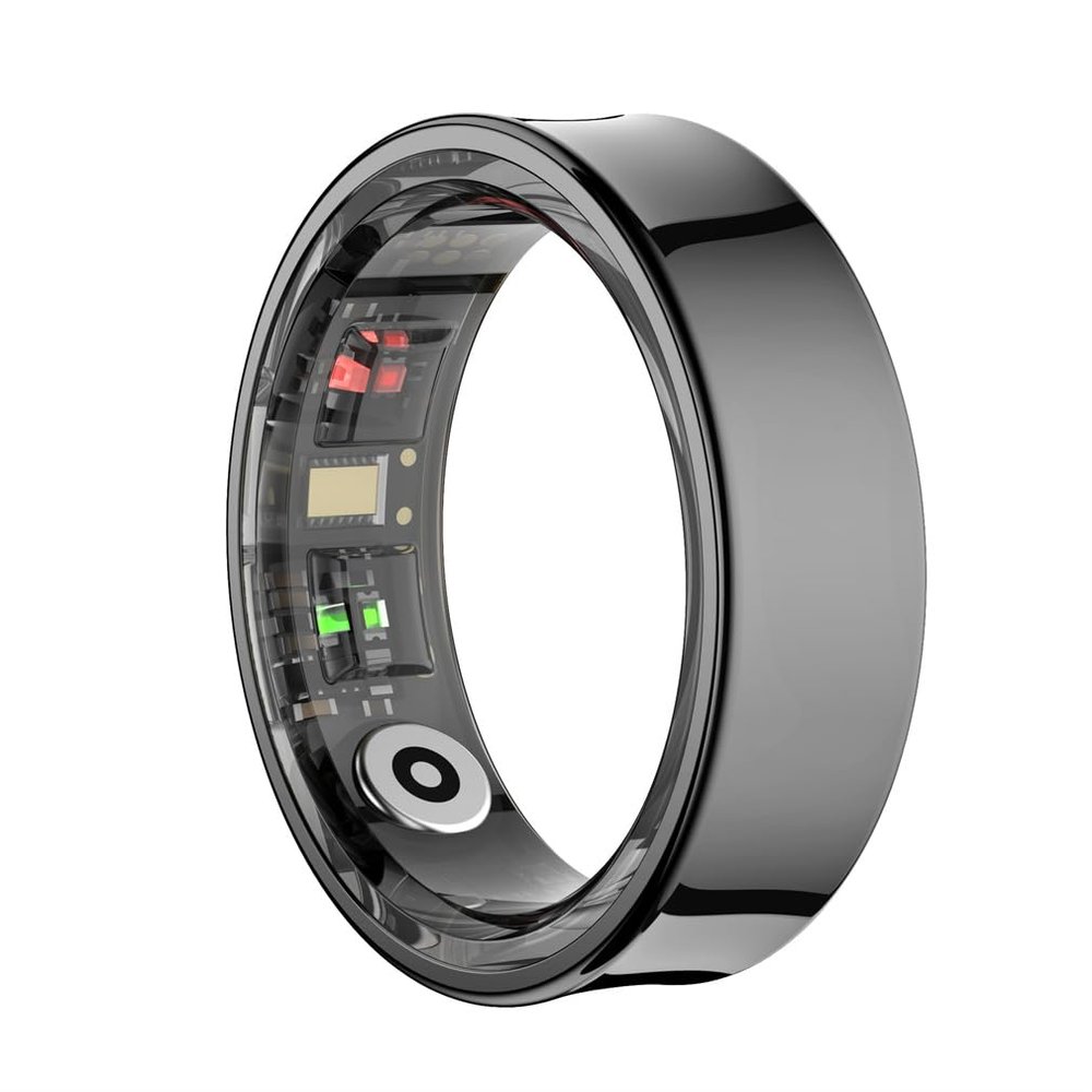 WFGLH Professional Intelligent Health Ring, Waterproof Sleep Monitoring Ring, Ergonomically Designed Arc, for Men, Women and The Elderly,Black,12#