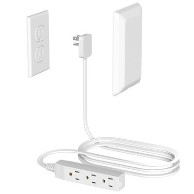Flat Plug Power Strip Wall Outlet, 3 AC Outlets, Ultra Thin Extension Cord, Multi Socket Extender for Home Office, Dorm Room Essentials for Girls and Boys (White 8ft)