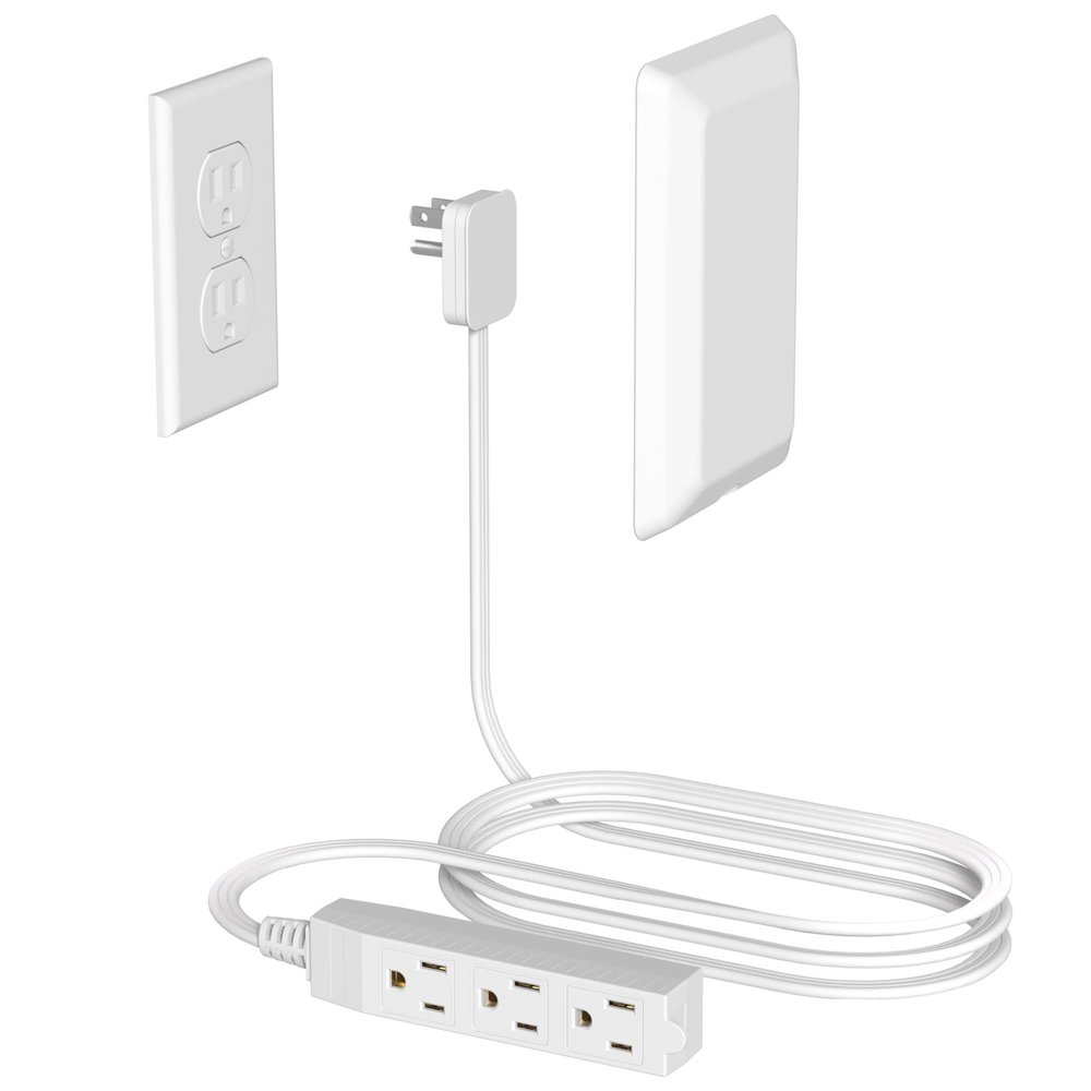 Flat Plug Power Strip Wall Outlet, 3 AC Outlets, Ultra Thin Extension Cord, Multi Socket Extender for Home Office, Dorm Room Essentials for Girls and Boys (White 8ft)