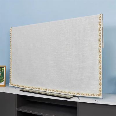 BESTORI Indoor TV Cover Linen Fabric TV Display Protector for LCD LED Dustproof Easy-Fit Screen Slipcover for Desktop, Hanging and Curved Televation, White, 22"x39"