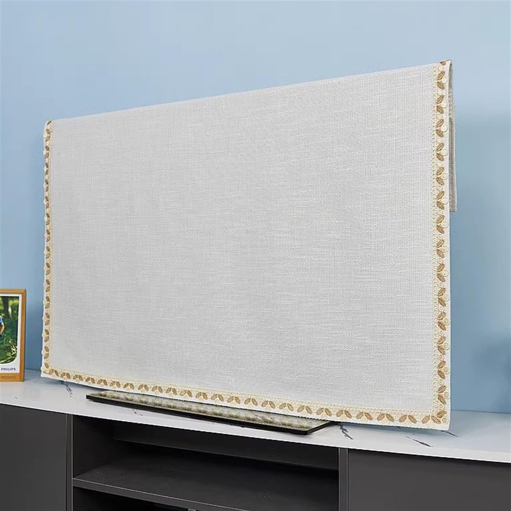 BESTORI Indoor TV Cover Linen Fabric TV Display Protector for LCD LED Dustproof Easy-Fit Screen Slipcover for Desktop, Hanging and Curved Televation, White, 22"x39"