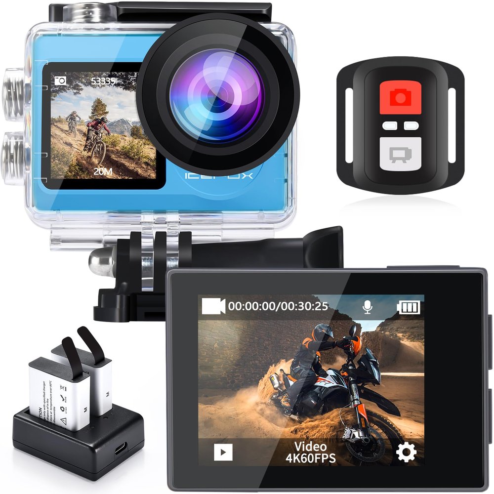 icefox i8 Action Camera with 20MP, 5X Zoom, Underwater Waterproof Camera with Optimized EIS, Video & Photo Editing by Snap Pro App, WiFi Remote Control for Diving, Cycling and Vlogging