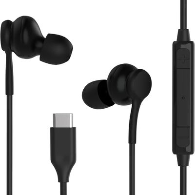 2025 New USB-C in-Ear Earbuds Stereo Headphones for Samsung Galaxy Z Fold6S24S23S22S21S20 Note 10 10+ - with Microphone and Volume Remote Type-C Connector-Black
