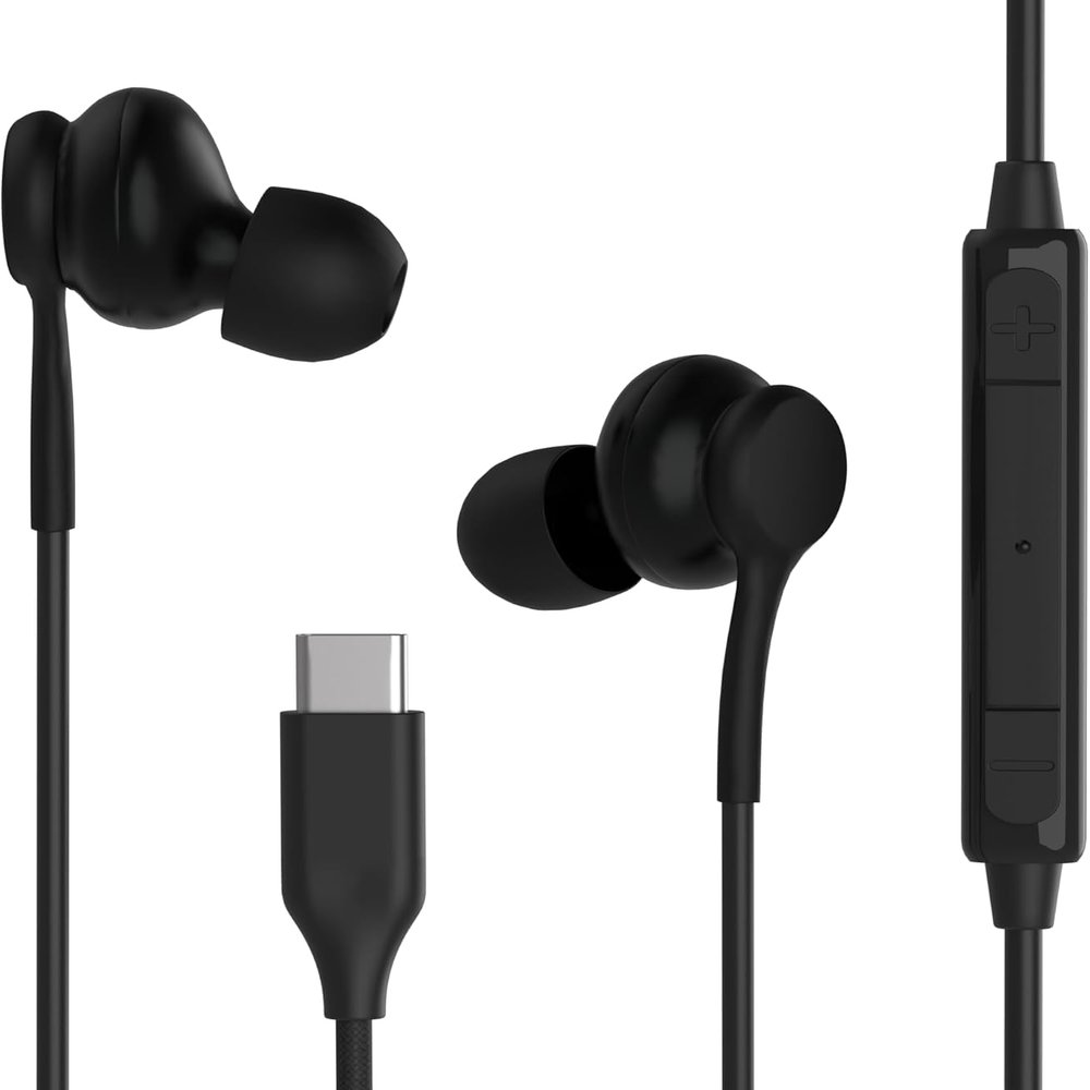 2025 New USB-C in-Ear Earbuds Stereo Headphones for Samsung Galaxy Z Fold6S24S23S22S21S20 Note 10 10+ - with Microphone and Volume Remote Type-C Connector-Black