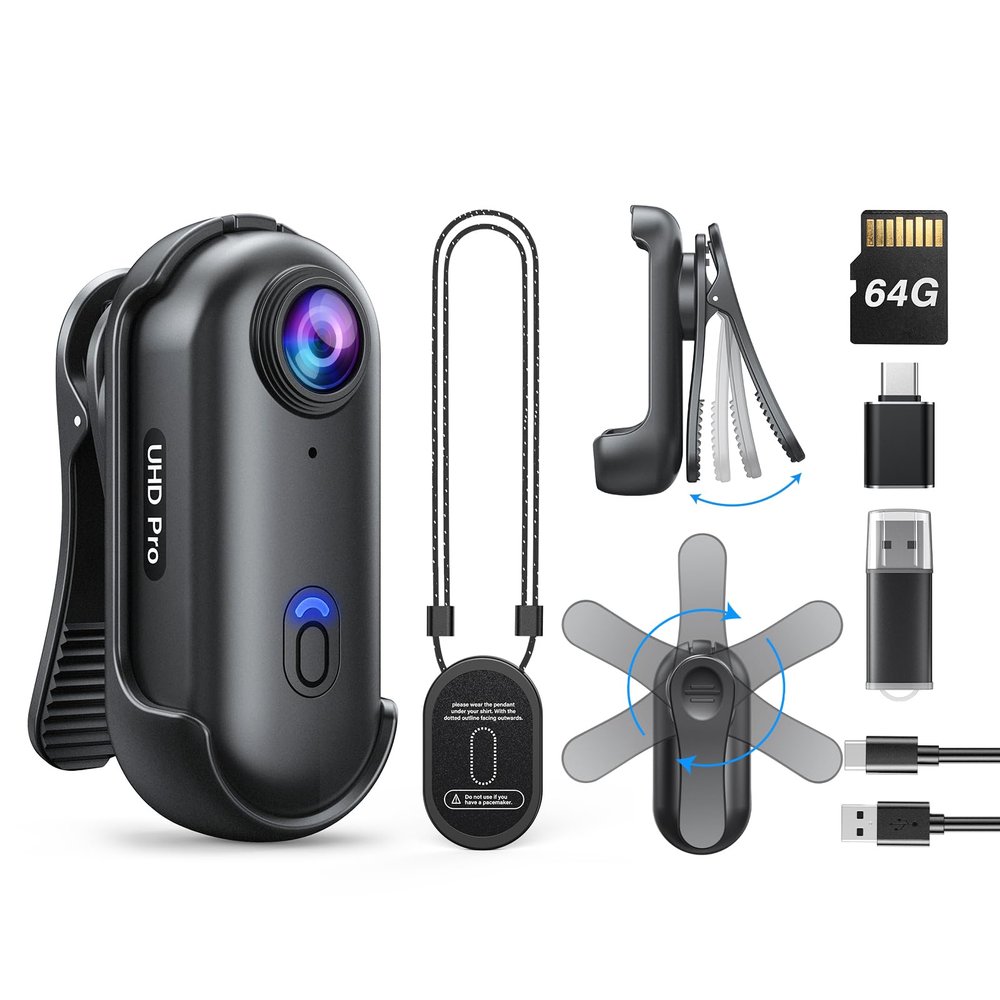 BOBLOV W4 Mini Body Camera, Wearable Camera with 360Rotatable Clip & Magnetic Clip, 120 Minutes for 1080P Recording, Easy to Use for Lecture, Traveling, Pet Walking and Outdoors Activities (64GB)