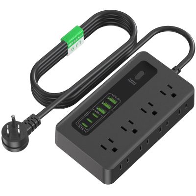 Power Strip with USB, HITRENDS 6 Ft Surge Protector Flat Plug Extension Cord with 8 Outlets 3 USB Ports & 3 Type-C Port (5V/3A), Outlet Extender for Home Office,Black