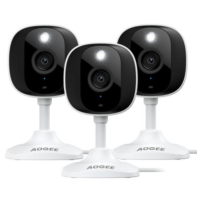 AOQEE 2K Cameras for Home Security-Outdoor/Indoor Camera for Dog/Cat/Pet/Nanny/Baby/Elderly, Color Night Vision, White Light, Siren, 24/7 SD Recordings, Works with Alexa, Plug in (C1-White-3pack-2.4G)