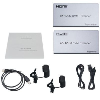 4K HD KVM Extender Over RJ45 Ethernet Cat5e/6 Up to 120M KVM Extender Transmitter Receiver Kit Support USB Mouse Keyboard Universal