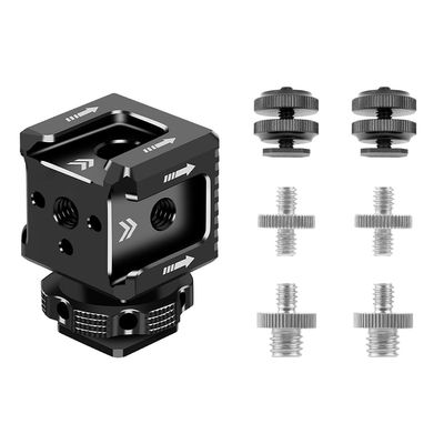 NovelGoal Triple Cold Shoe Mount Adapter with 1/4" Thread, Monitor Hot Shoe Extension Bracket Base, Shoe Mount Holder for Microphone Fill Light Camera Cage Rig (with Screw Set)