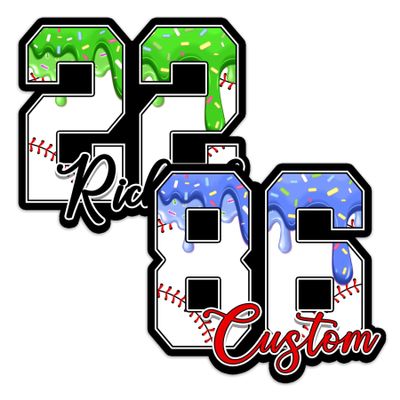 Custom Baseball Name and Number Sticker Personalized Color Name Drip Ice Cream Melting Decal Waterproof Vinyl Decal for Water Bottles Tumblers Laptops Hard Hat Cars Kindle for Women Men Teachers