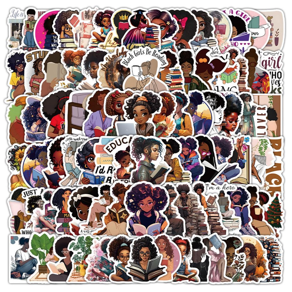 106Pcs Black Girl Read Stickers for Kindle Bookish Sticker Book Aesthetic Decals for Adults Reading Stickers of Kindle Book Lover Accessories Waterproof Vinyl Sticker (Black)