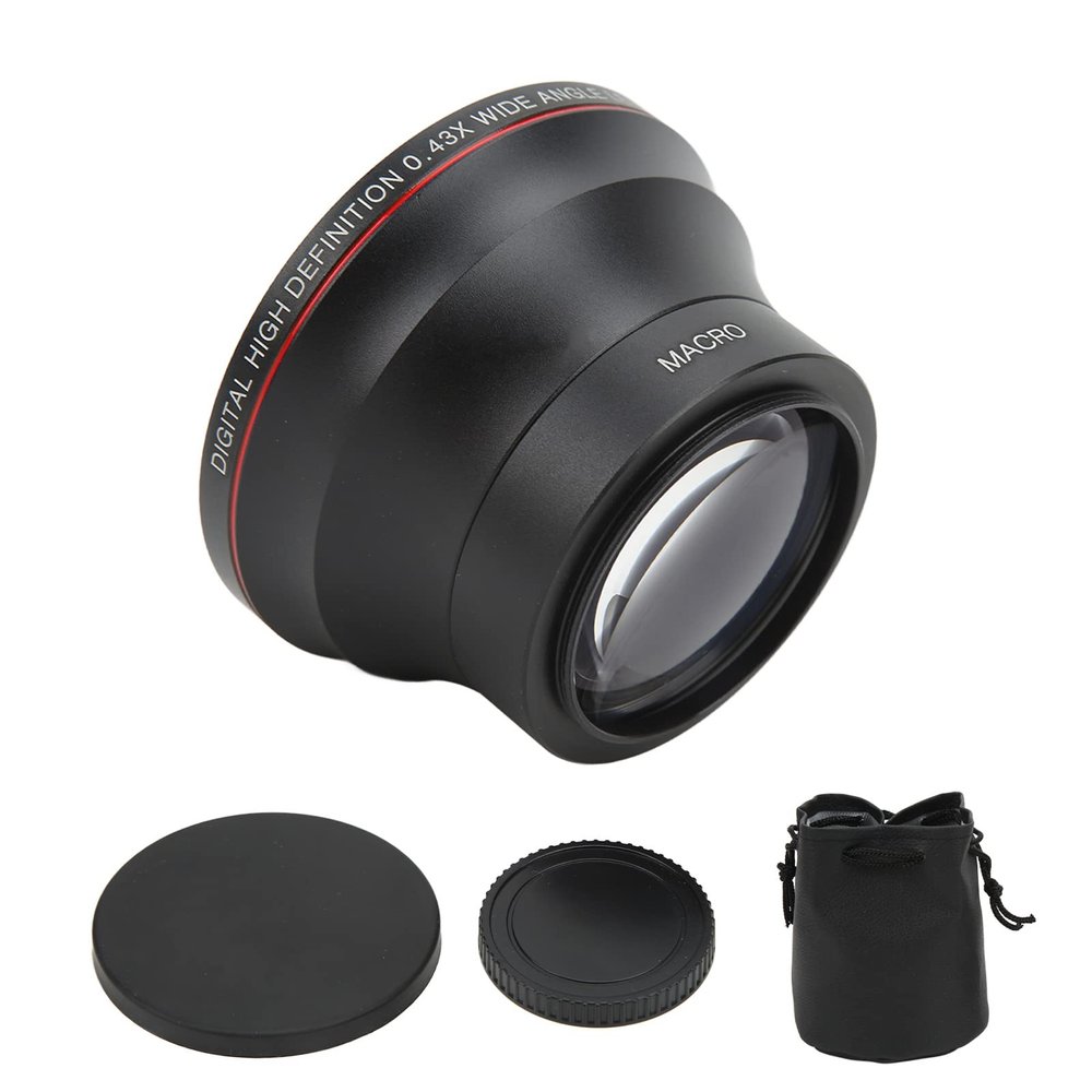 52mm 0.43X Wide Angle Lens with Macro Function, Optical Glass Camera Lens for Portrait Real Estate Landscape Photography, Compatible with 52mm Front Filter Lens