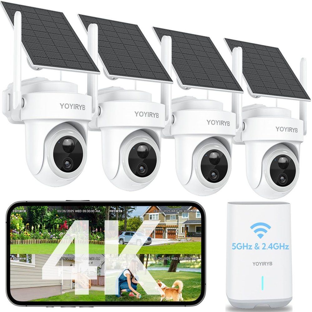 4K Security Cameras Wireless Outdoor, No Subscription, [2026 NEW] Solar-Powered Home Security Camera System with 360 Auto Tracking, Color Night Vision, 64GB Local Storage, 5G & 2.4G WiFi, Easy Setup