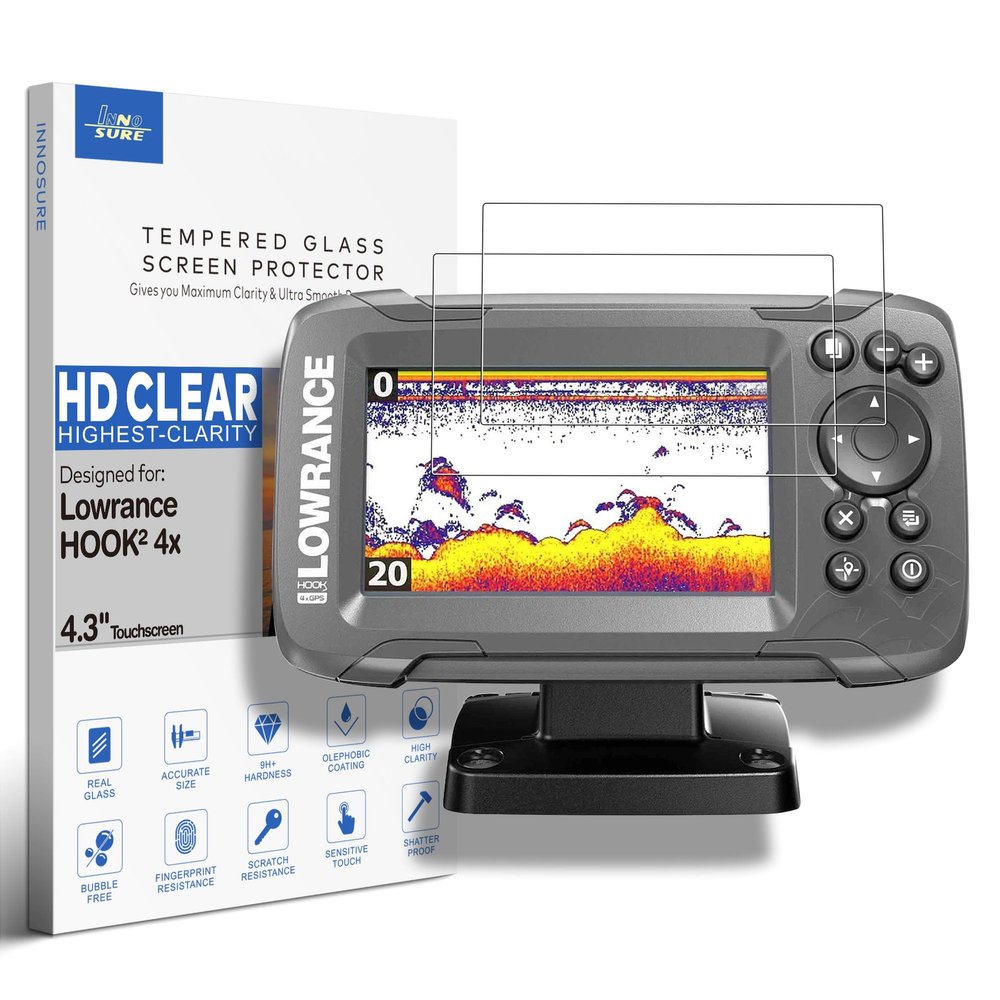 INNOSURE [2-PACK] Premium Tempered Glass Screen Protector for Lowrance HOOK2 4x 4.3 Inch Touchscreen Fish Finders Accessories Anti Scratch (HD Clear)